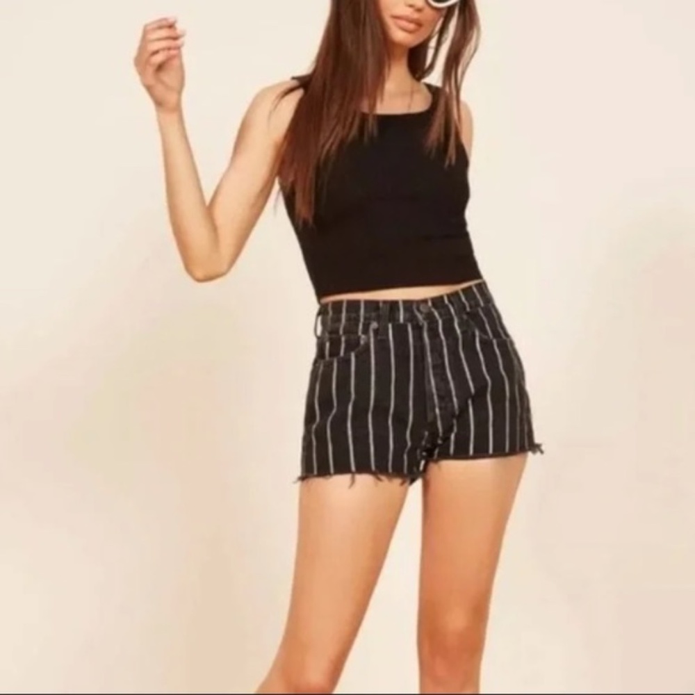 Reformation Dixie Sulu Stripe Hr Denim Jean Shorts
